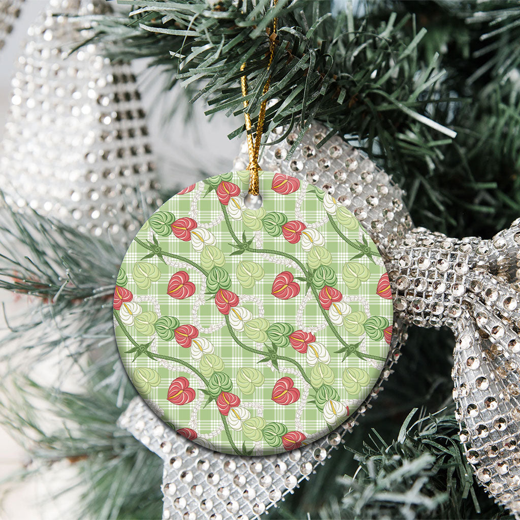 Anthurium Pikake Ti Leaf Palaka Ceramic Ornament Green Version LT01 - Polynesian Pride