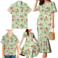 Anthurium Pikake Ti Leaf Palaka Family Matching Mermaid Dress and Hawaiian Shirt Green Version