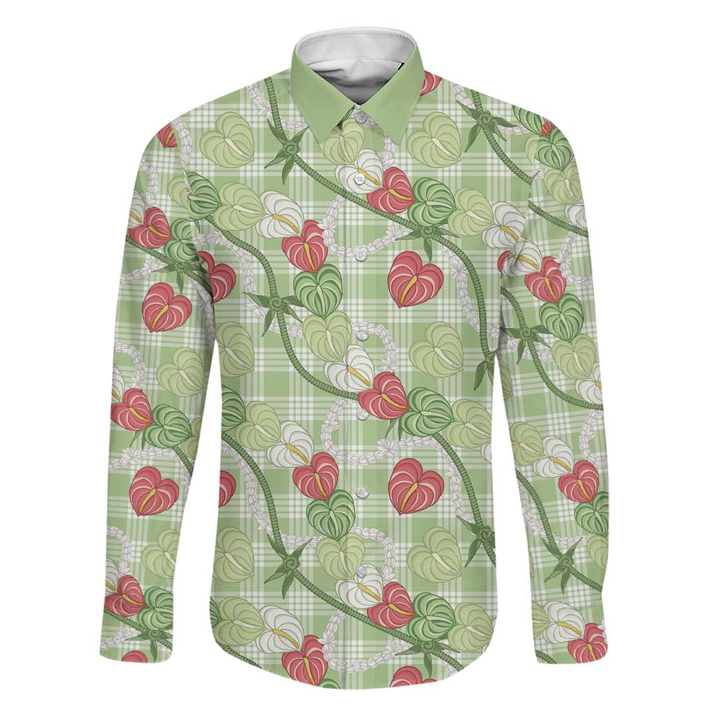 Anthurium Pikake Ti Leaf Palaka Family Matching Mermaid Dress and Hawaiian Shirt Green Version