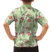 Anthurium Pikake Ti Leaf Palaka Family Matching Off Shoulder Short Dress and Hawaiian Shirt Green Version