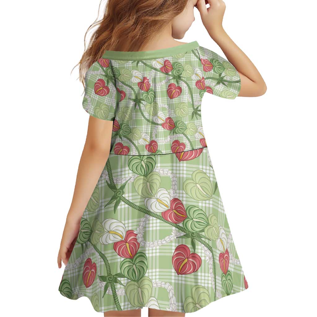 Anthurium Pikake Ti Leaf Palaka Family Matching Off Shoulder Short Dress and Hawaiian Shirt Green Version