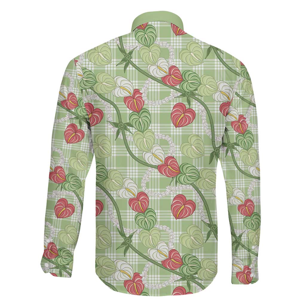 Anthurium Pikake Ti Leaf Palaka Family Matching Off Shoulder Short Dress and Hawaiian Shirt Green Version