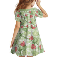 Anthurium Pikake Ti Leaf Palaka Family Matching Puletasi and Hawaiian Shirt Green Version