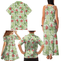 Anthurium Pikake Ti Leaf Palaka Family Matching Tank Maxi Dress and Hawaiian Shirt Green Version