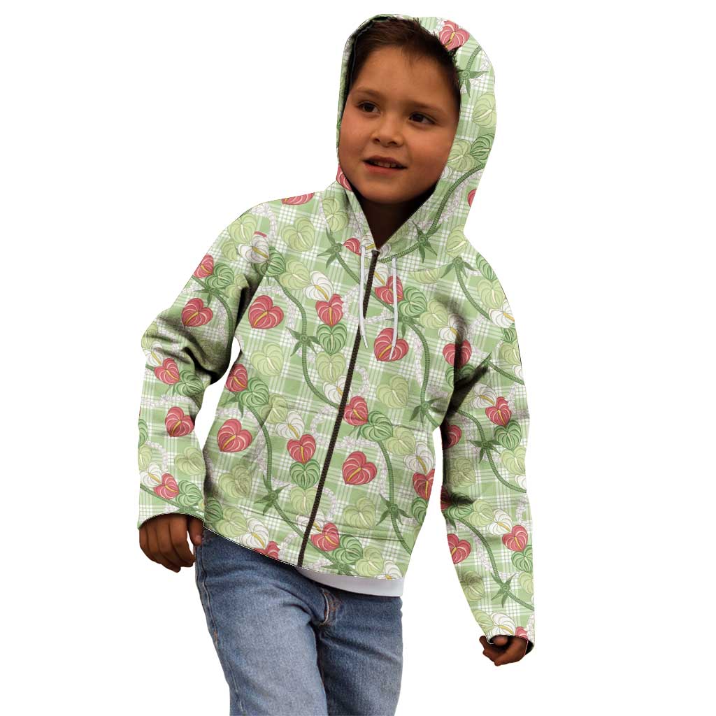 Anthurium Pikake Ti Leaf Palaka Kid Hoodie Green Version