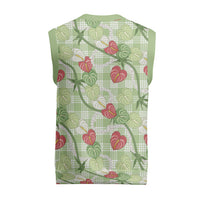 Anthurium Pikake Ti Leaf Palaka Christmas Knitted V-Neck Vest Green Version LT01 - Polynesian Pride