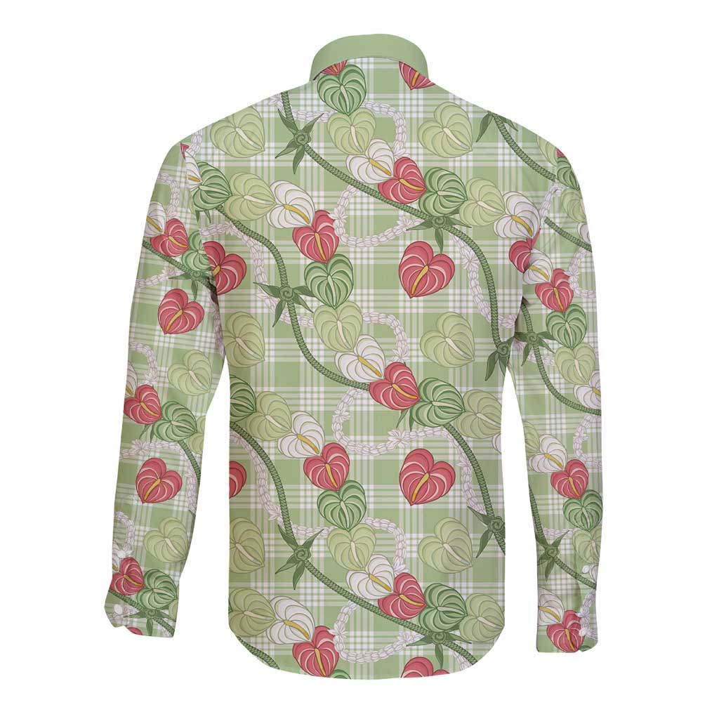 Anthurium Pikake Ti Leaf Palaka Long Sleeve Button Shirt Green Version