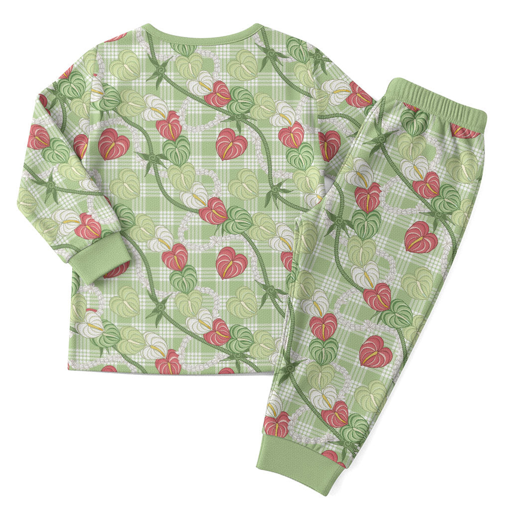 Anthurium Pikake Ti Leaf Palaka Christmas Pajama Set Green Version LT01 - Polynesian Pride