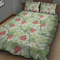 Anthurium Pikake Ti Leaf Palaka Quilt Bed Set Green Version