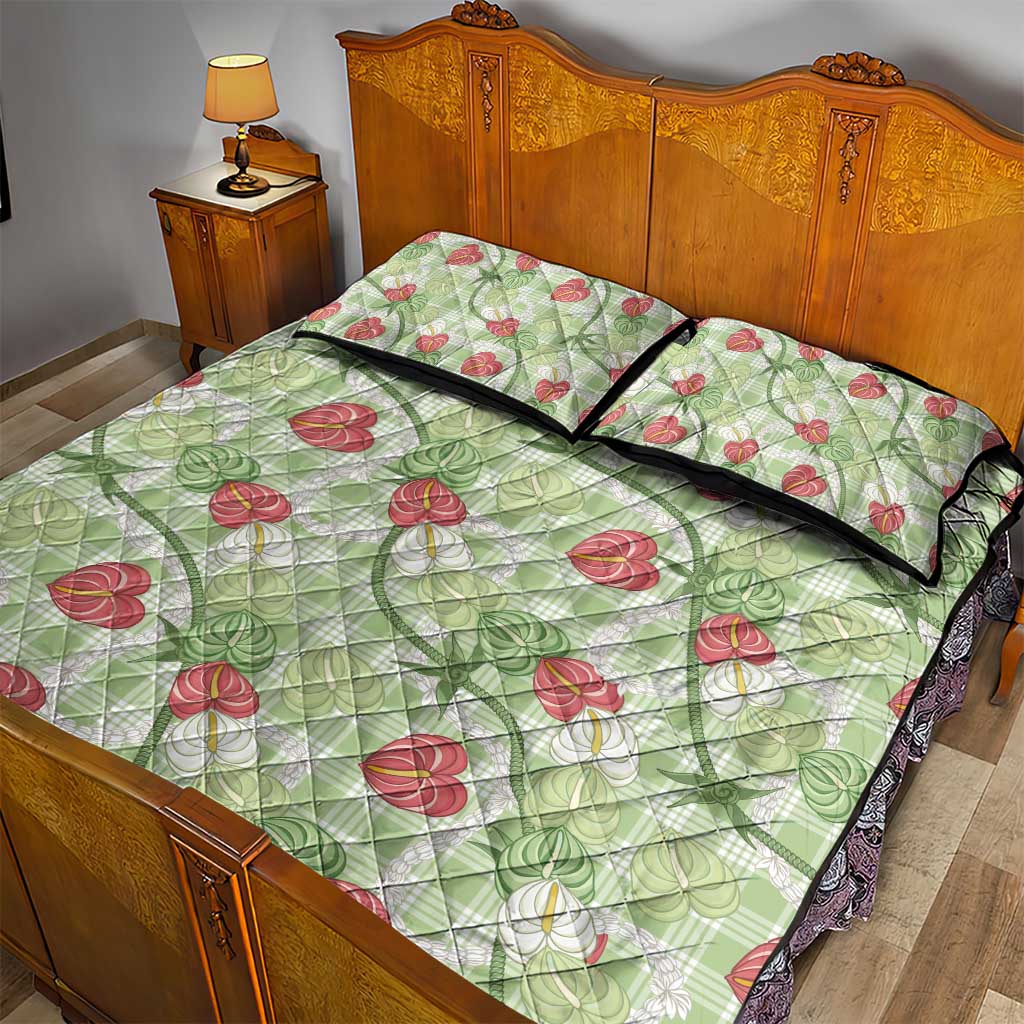 Anthurium Pikake Ti Leaf Palaka Quilt Bed Set Green Version