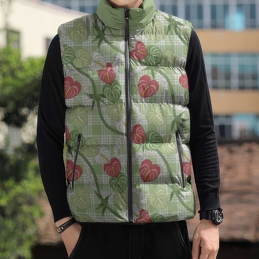 Anthurium Pikake Ti Leaf Palaka Sleeveless Puffer Jacket Green Version