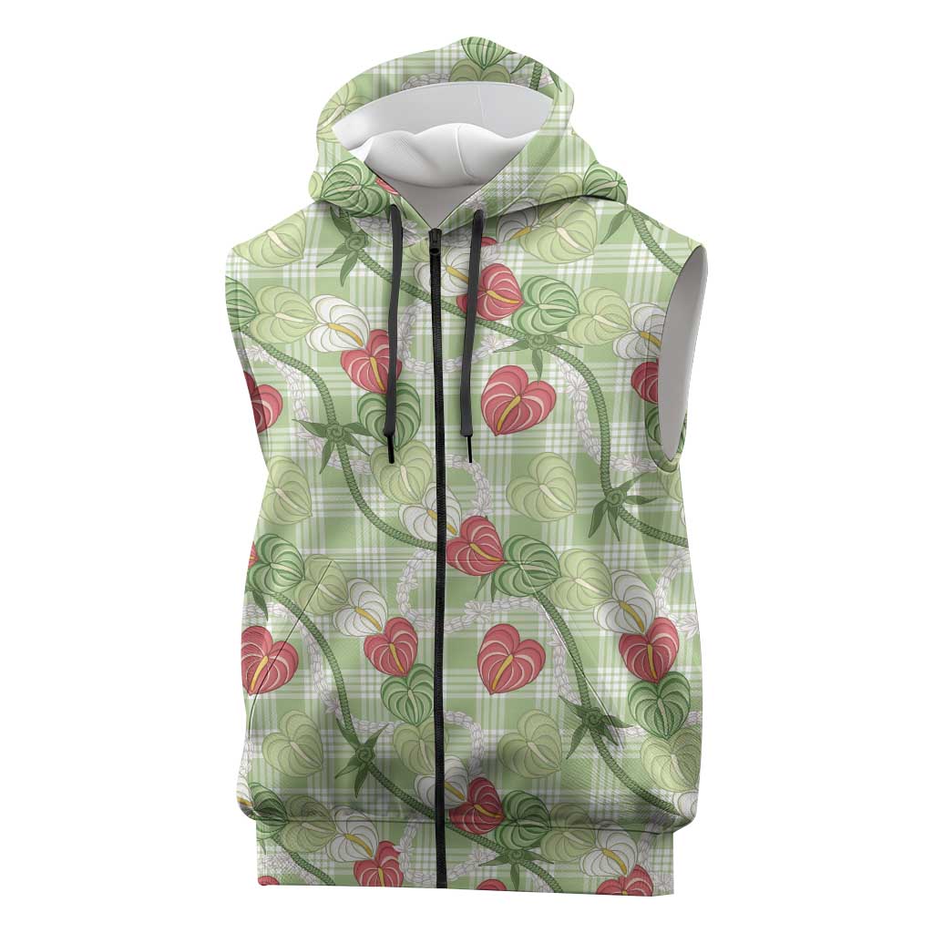 Anthurium Pikake Ti Leaf Palaka Sleeveless Zip Hoodie Green Version