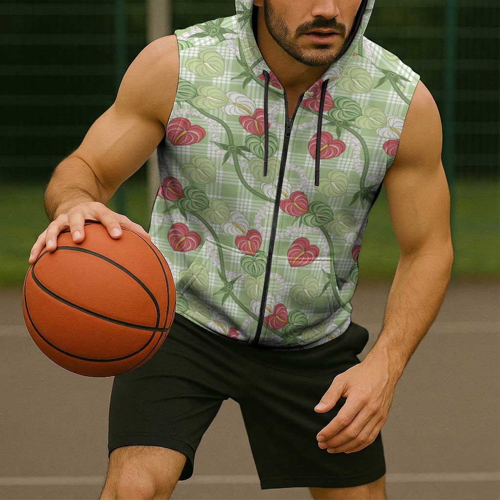 Anthurium Pikake Ti Leaf Palaka Sleeveless Zip Hoodie Green Version