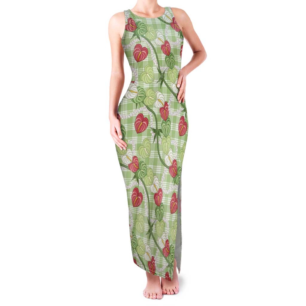 Anthurium Pikake Ti Leaf Palaka Tank Maxi Dress Green Version