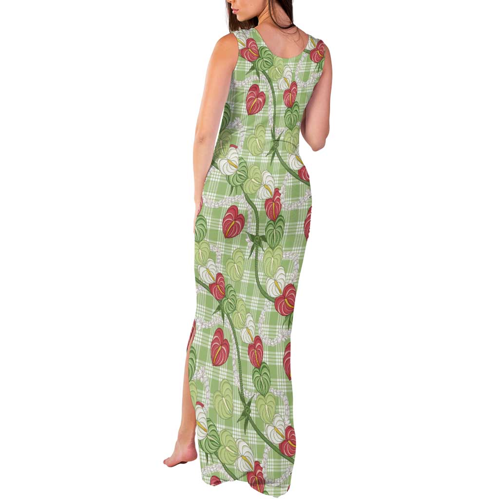 Anthurium Pikake Ti Leaf Palaka Tank Maxi Dress Green Version