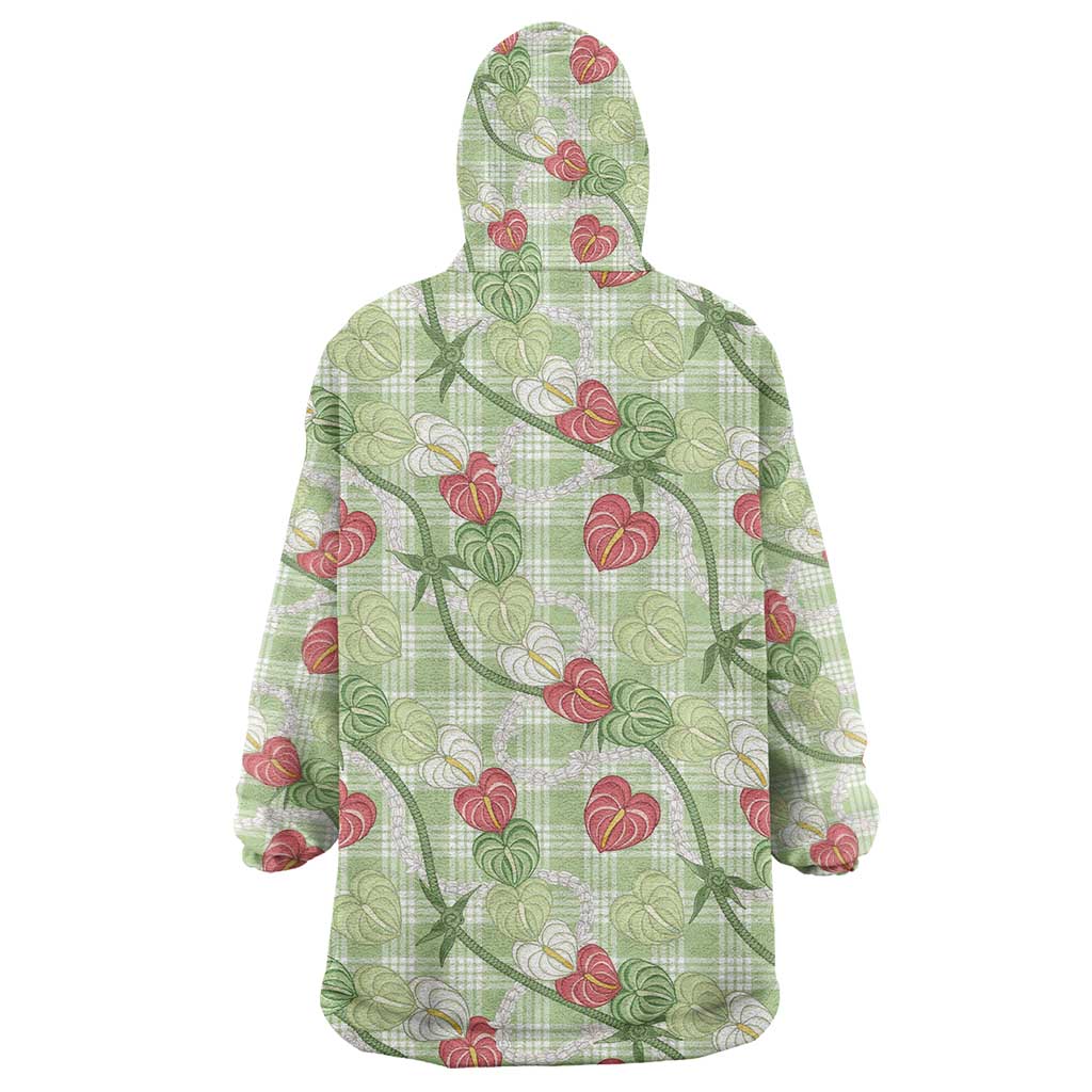 Anthurium Pikake Ti Leaf Palaka Wearable Blanket Hoodie Green Version