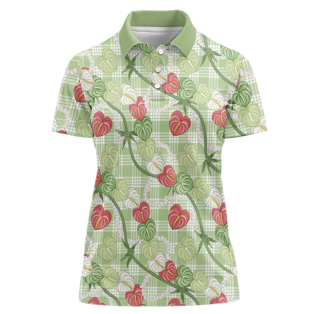 Anthurium Pikake Ti Leaf Palaka Women Polo Shirt Green Version