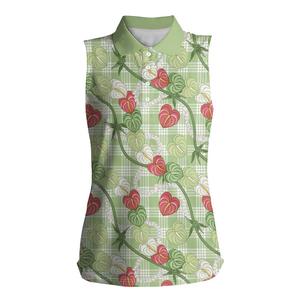 Anthurium Pikake Ti Leaf Palaka Women Sleeveless Polo Shirt Green Version