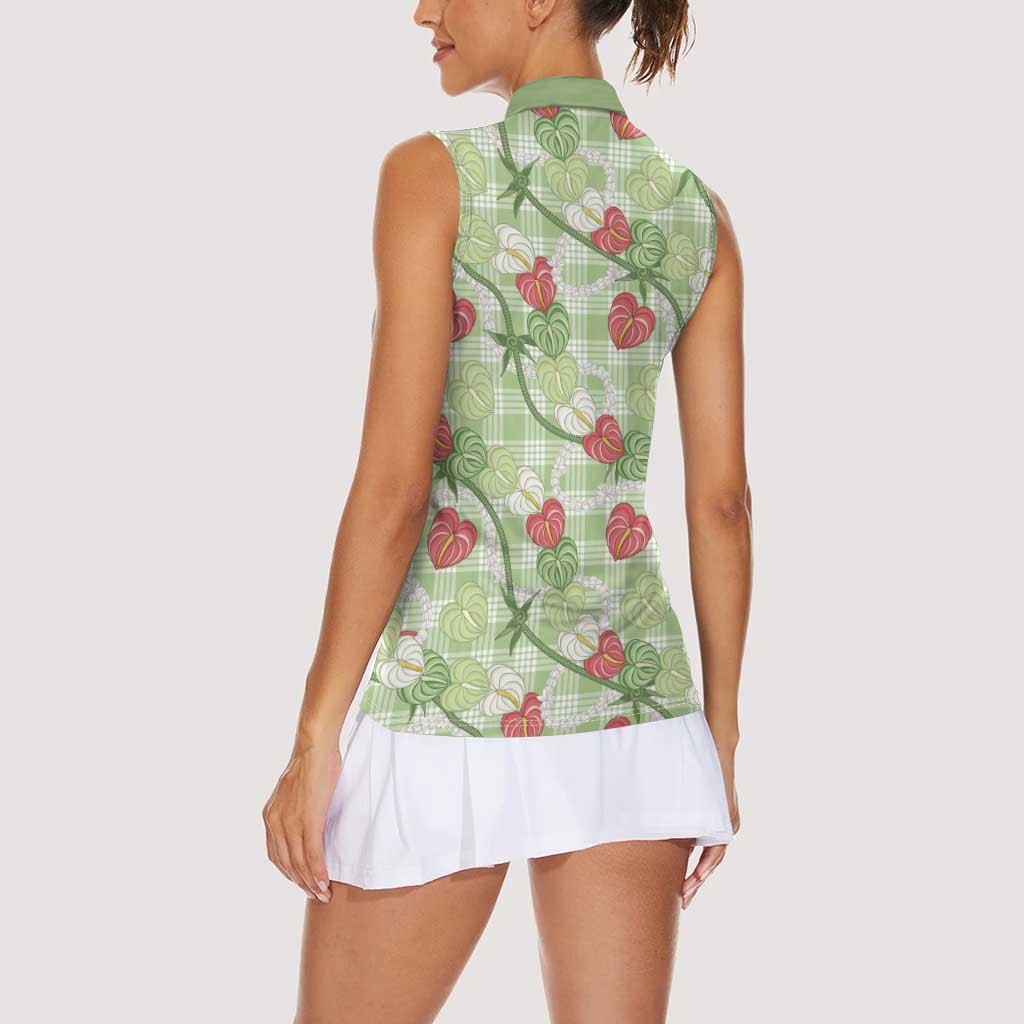 Anthurium Pikake Ti Leaf Palaka Women Sleeveless Polo Shirt Green Version