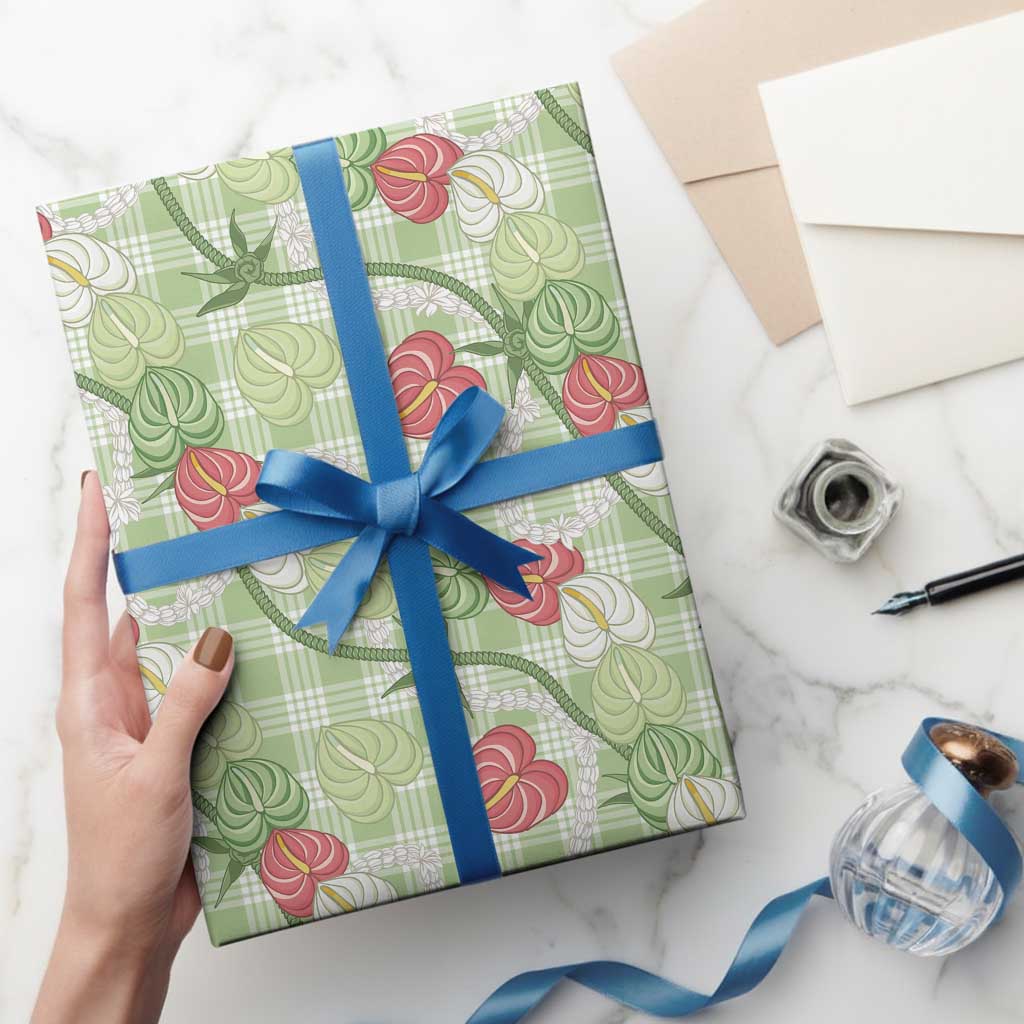Anthurium Pikake Ti Leaf Palaka Wrapping Paper Green Version