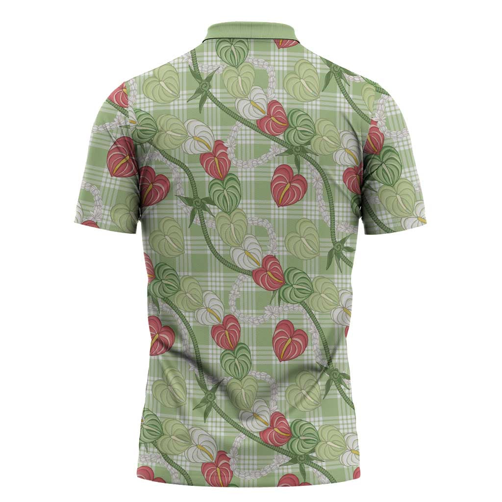 Anthurium Pikake Ti Leaf Palaka Zipper Polo Shirt Green Version