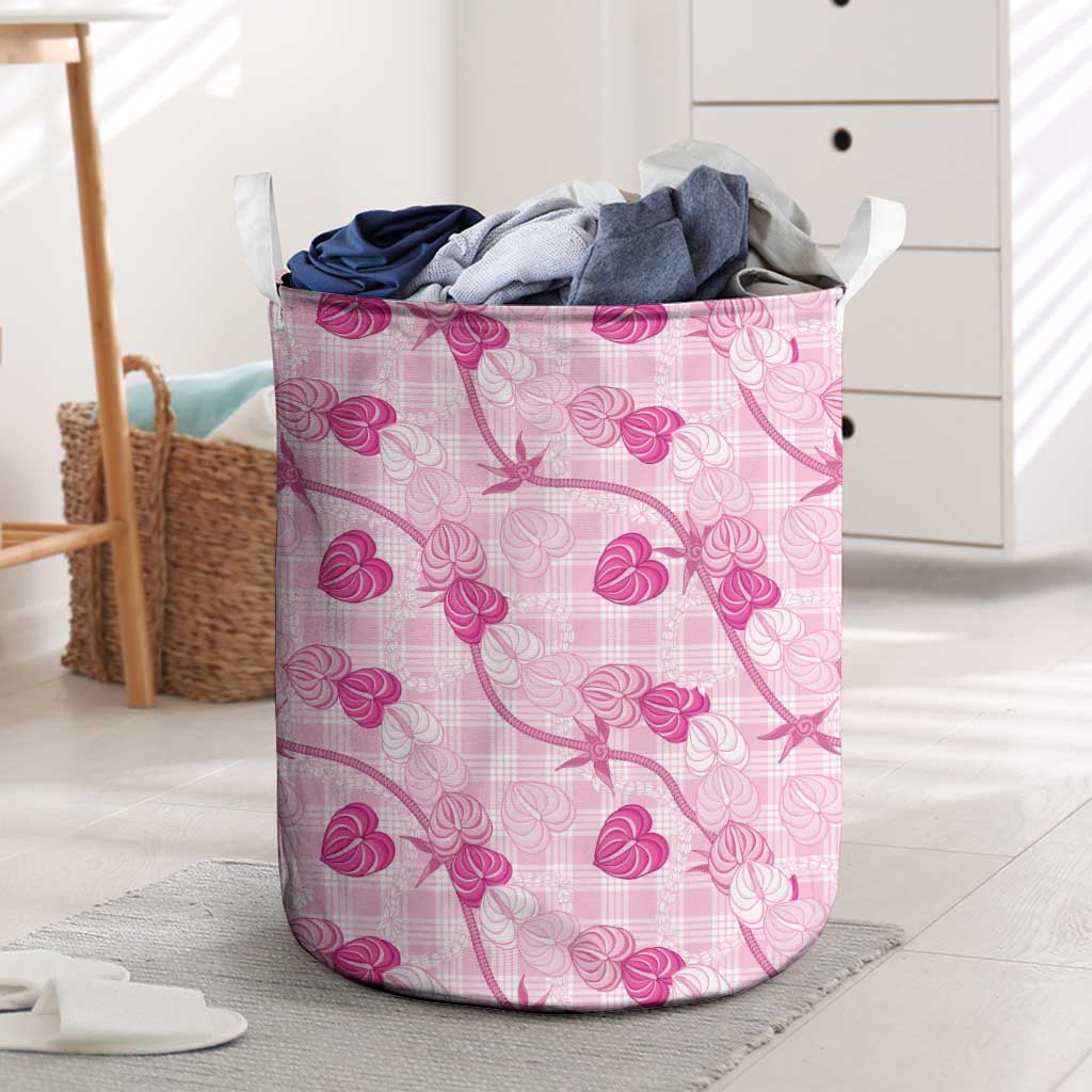 Anthurium Pikake Ti Leaf Palaka Laundry Basket Pink Version