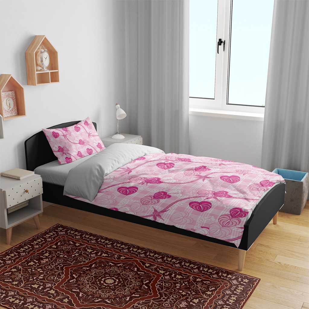 Anthurium Pikake Ti Leaf Palaka Bedding Set Pink Version
