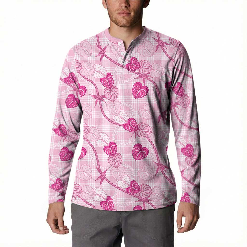 Anthurium Pikake Ti Leaf Palaka Button Sweatshirt Pink Version