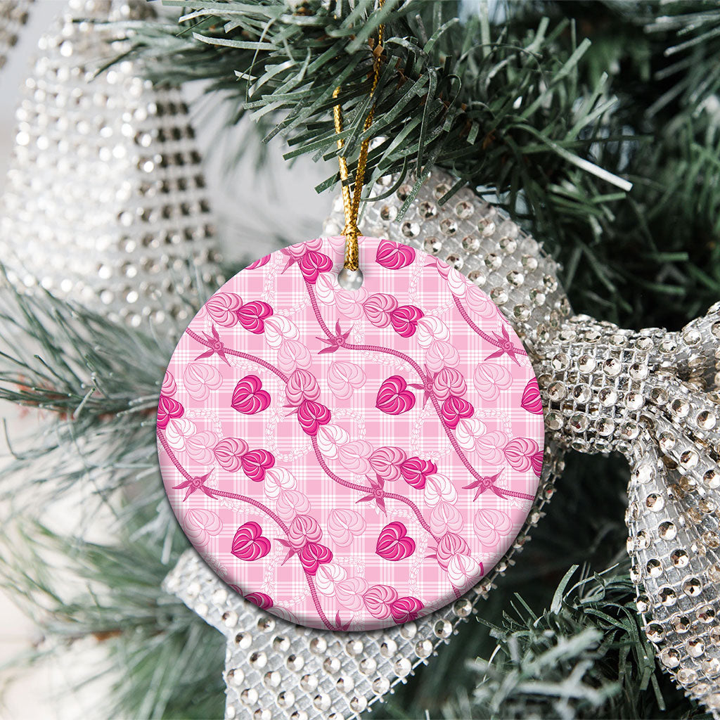 Anthurium Pikake Ti Leaf Palaka Ceramic Ornament Pink Version LT01 - Polynesian Pride