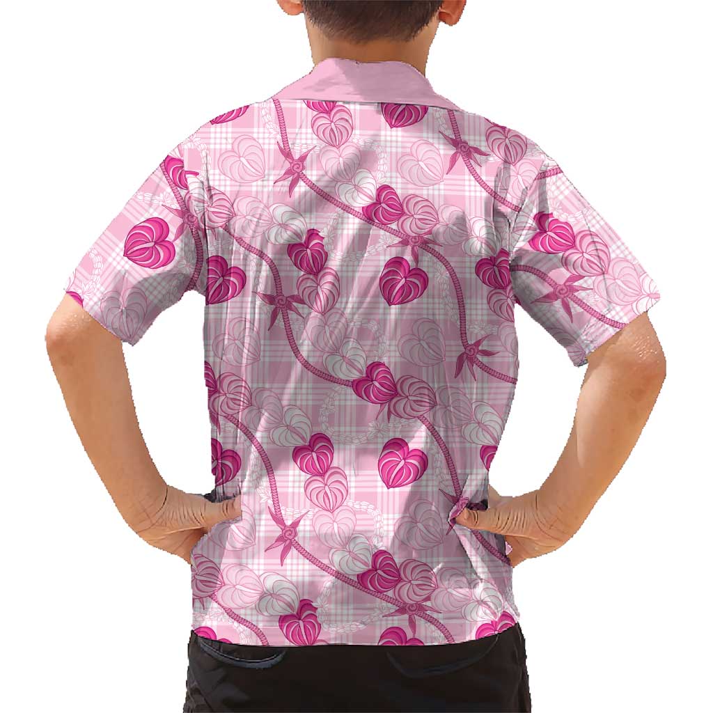 Anthurium Pikake Ti Leaf Palaka Family Matching Long Sleeve Bodycon Dress and Hawaiian Shirt Pink Version