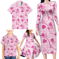 Anthurium Pikake Ti Leaf Palaka Family Matching Long Sleeve Bodycon Dress and Hawaiian Shirt Pink Version
