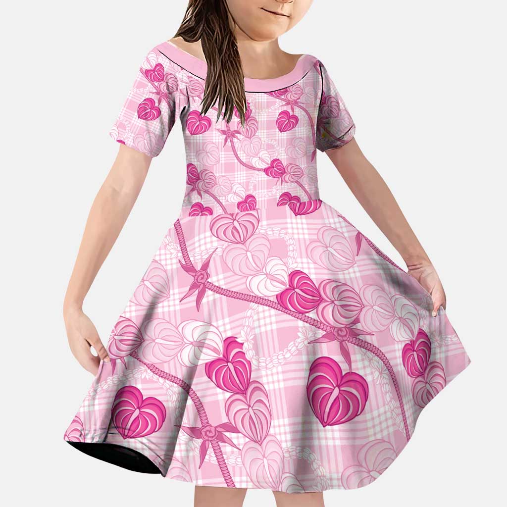 Anthurium Pikake Ti Leaf Palaka Family Matching Mermaid Dress and Hawaiian Shirt Pink Version