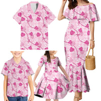 Anthurium Pikake Ti Leaf Palaka Family Matching Mermaid Dress and Hawaiian Shirt Pink Version
