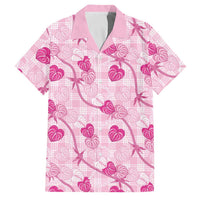 Anthurium Pikake Ti Leaf Palaka Family Matching Off Shoulder Maxi Dress and Hawaiian Shirt Pink Version