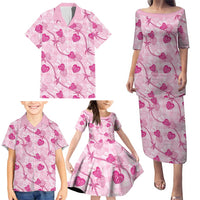 Anthurium Pikake Ti Leaf Palaka Family Matching Puletasi and Hawaiian Shirt Pink Version