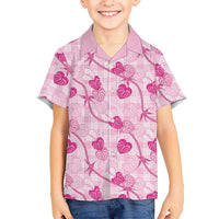 Anthurium Pikake Ti Leaf Palaka Family Matching Puletasi and Hawaiian Shirt Pink Version