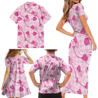 Anthurium Pikake Ti Leaf Palaka Family Matching Short Sleeve Bodycon Dress and Hawaiian Shirt Pink Version