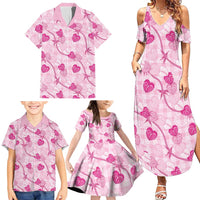 Anthurium Pikake Ti Leaf Palaka Family Matching Summer Maxi Dress and Hawaiian Shirt Pink Version