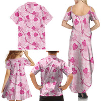 Anthurium Pikake Ti Leaf Palaka Family Matching Summer Maxi Dress and Hawaiian Shirt Pink Version