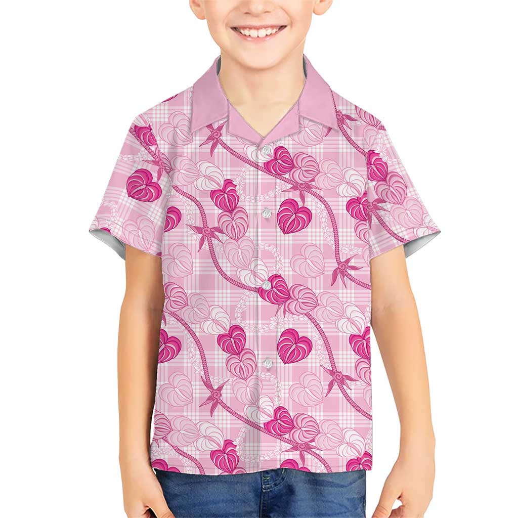 Anthurium Pikake Ti Leaf Palaka Family Matching Summer Maxi Dress and Hawaiian Shirt Pink Version