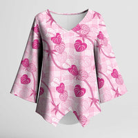 Anthurium Pikake Ti Leaf Palaka Kimono Sleeve Blouse Pink Version