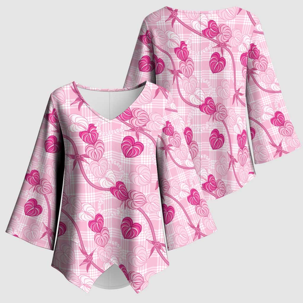 Anthurium Pikake Ti Leaf Palaka Kimono Sleeve Blouse Pink Version