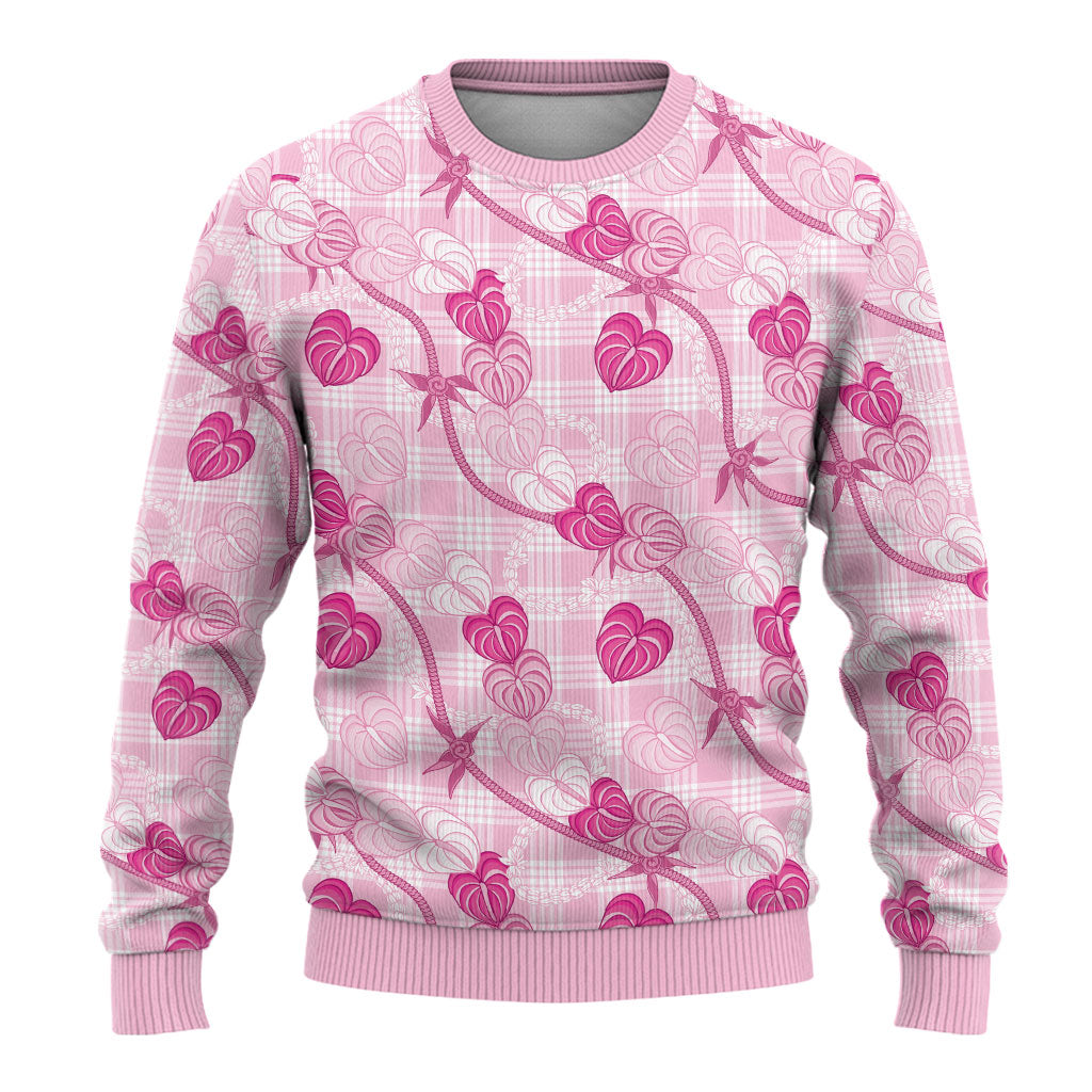 Anthurium Pikake Ti Leaf Palaka Ugly Christmas Sweater Pink Version LT01 - Polynesian Pride