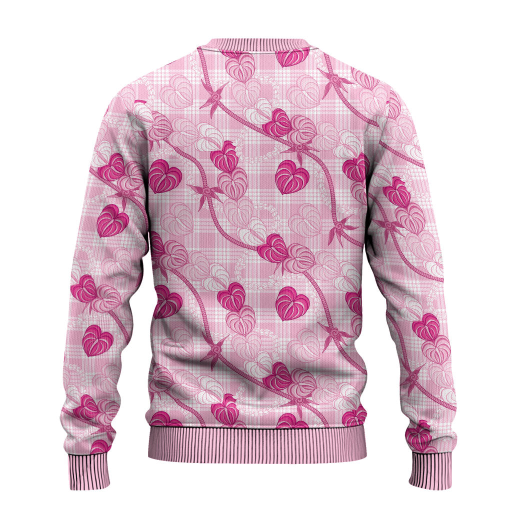 Anthurium Pikake Ti Leaf Palaka Ugly Christmas Sweater Pink Version LT01 - Polynesian Pride