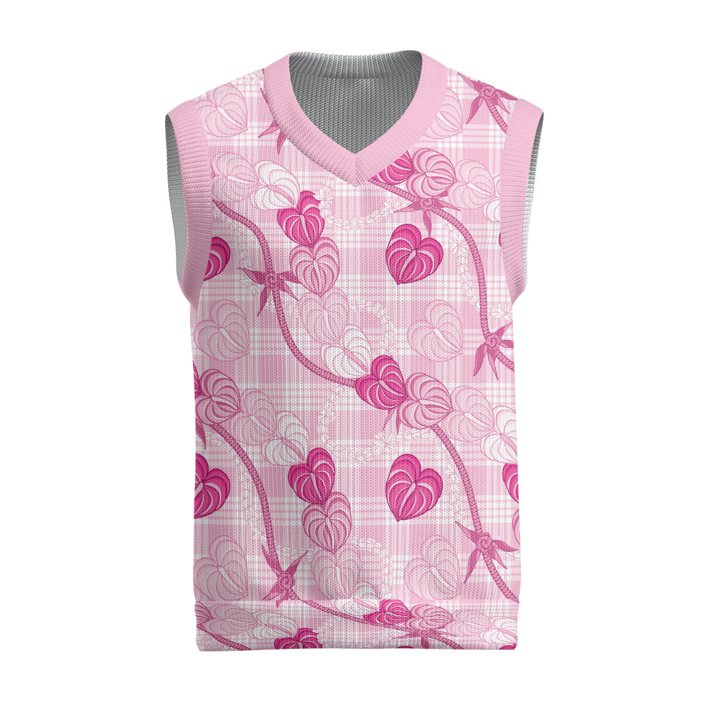 Anthurium Pikake Ti Leaf Palaka Christmas Knitted V-Neck Vest Pink Version LT01 Pink - Polynesian Pride