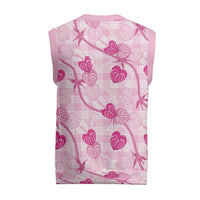 Anthurium Pikake Ti Leaf Palaka Christmas Knitted V-Neck Vest Pink Version LT01 - Polynesian Pride