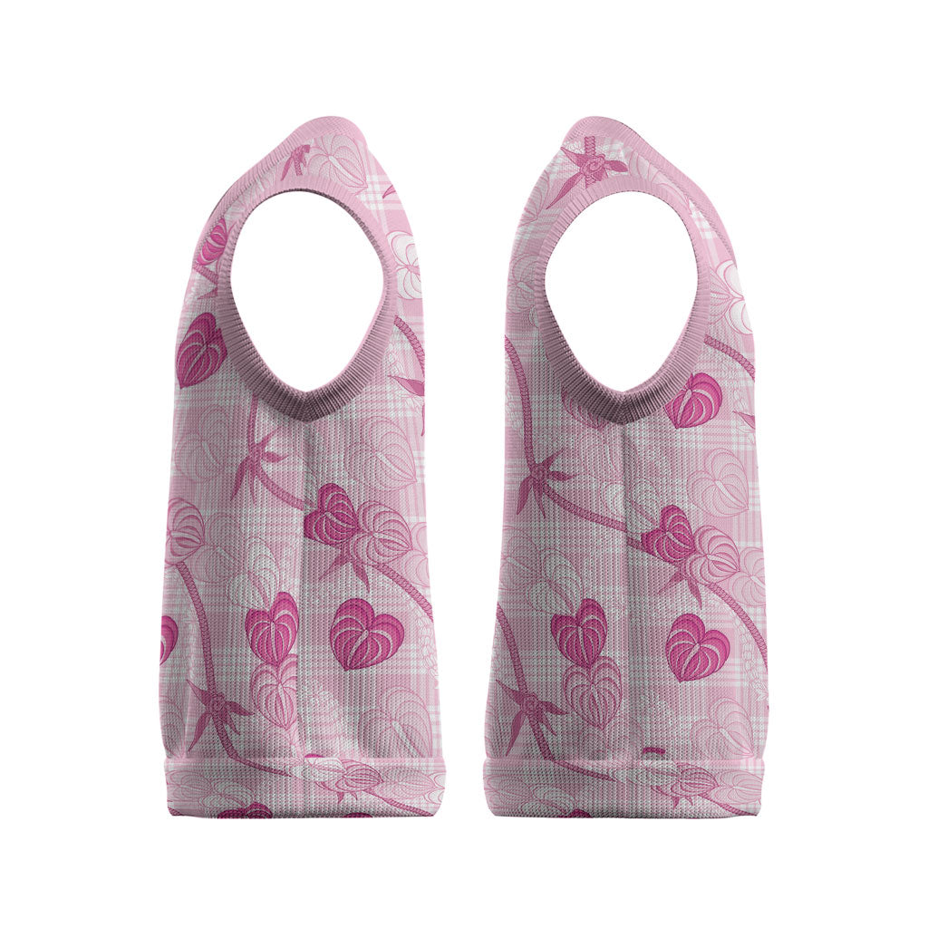 Anthurium Pikake Ti Leaf Palaka Christmas Knitted V-Neck Vest Pink Version LT01 - Polynesian Pride