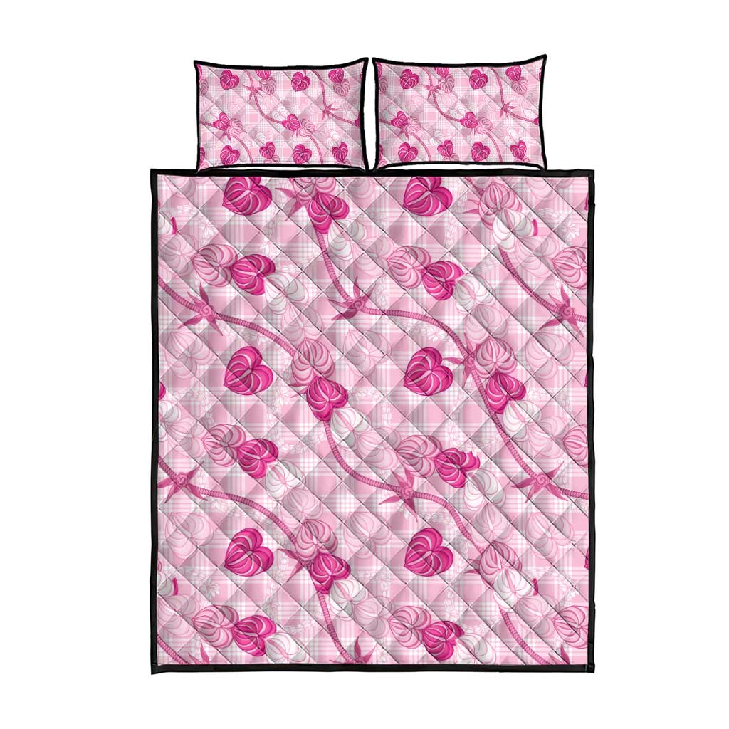 Anthurium Pikake Ti Leaf Palaka Quilt Bed Set Pink Version