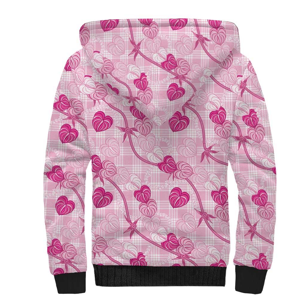 Anthurium Pikake Ti Leaf Palaka Sherpa Hoodie Pink Version