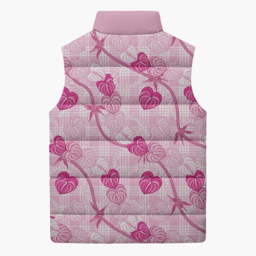 Anthurium Pikake Ti Leaf Palaka Sleeveless Puffer Jacket Pink Version